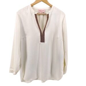 BLACK LABEL by Chicos Womens Ivory Gold Beaded V Neck Blouse Top‎ Large